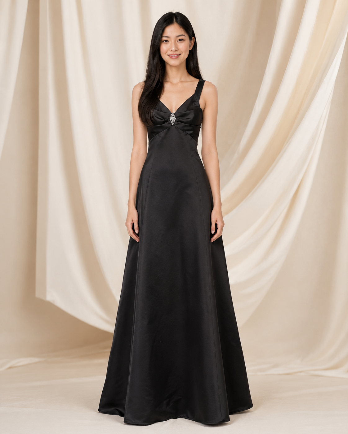 Black Satin Jeweled Bodice — Black dress, size 4