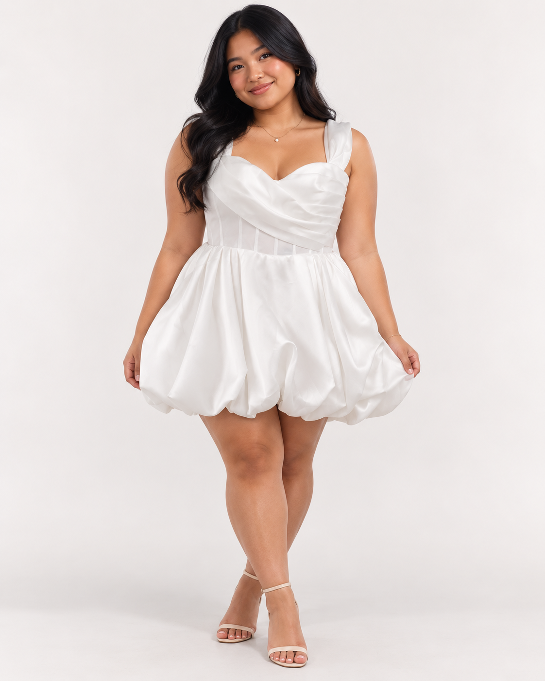 White Satin Bubble — White dress, size 18