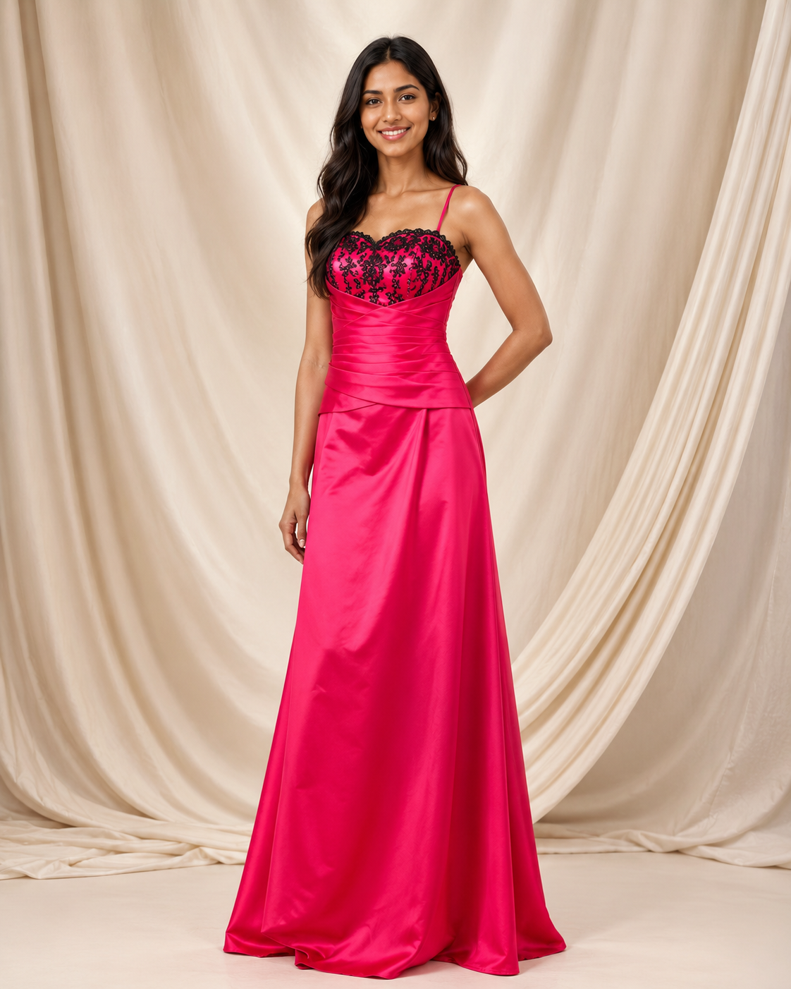 Fuchsia Satin Lace Bodice — Fuchsia dress, size Small