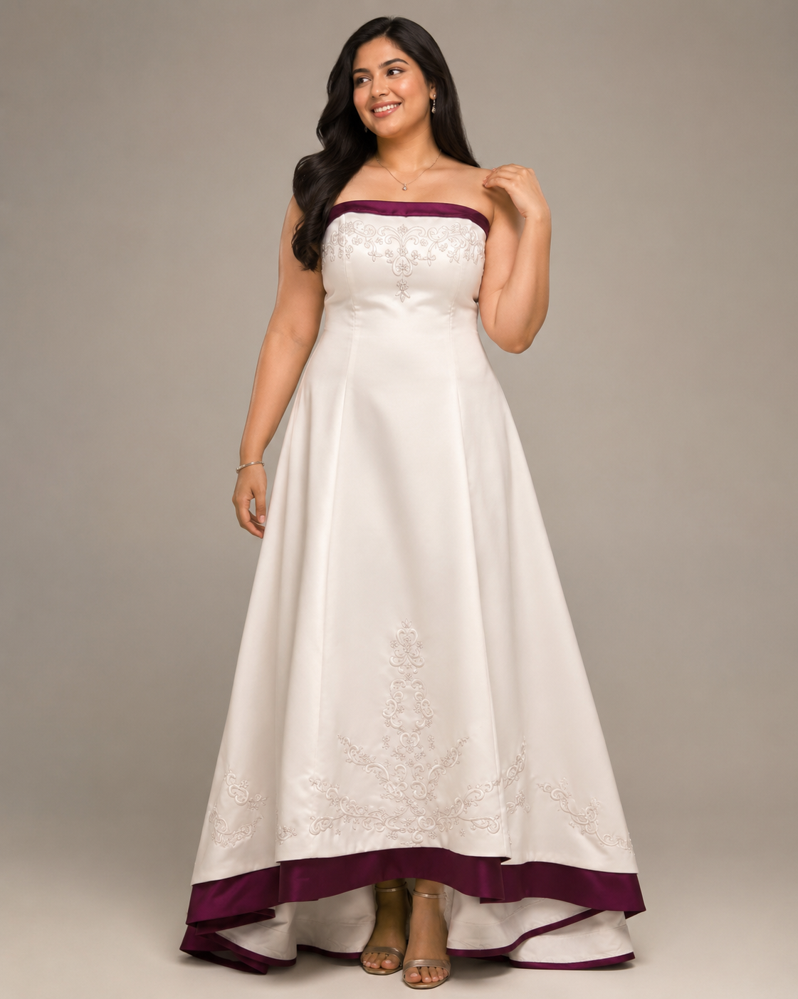 White & Plum Embroidered — White / Plum dress, size 16