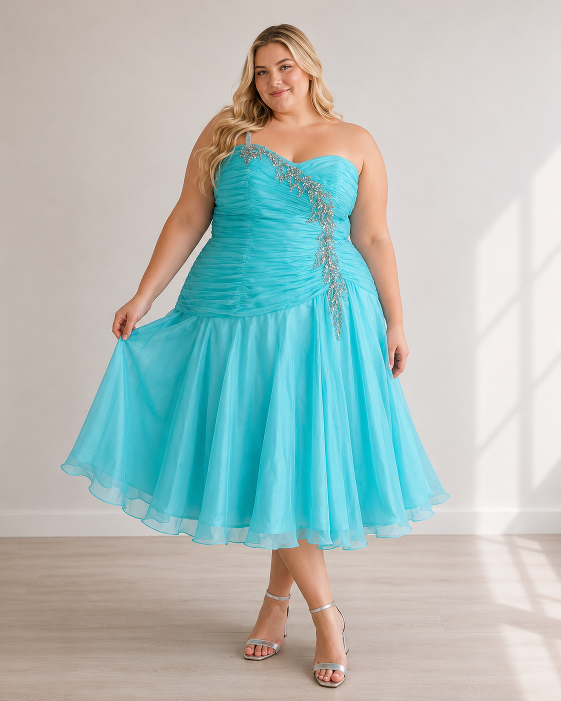 Aqua Jeweled Sweetheart Gown — Aqua dress, size 26