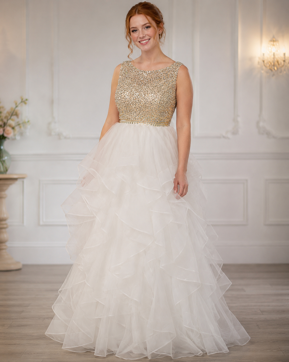 Gold Beaded Ivory Tulle — Ivory / Gold dress, size 10