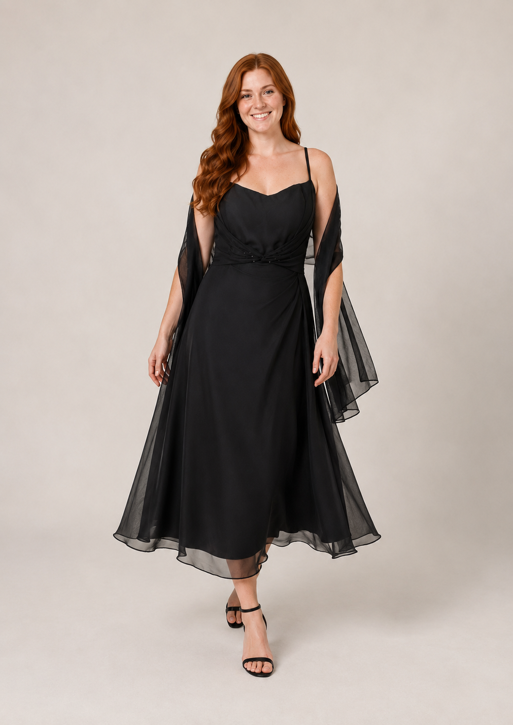 Black Chiffon Overlay Midi — Black dress, size 10