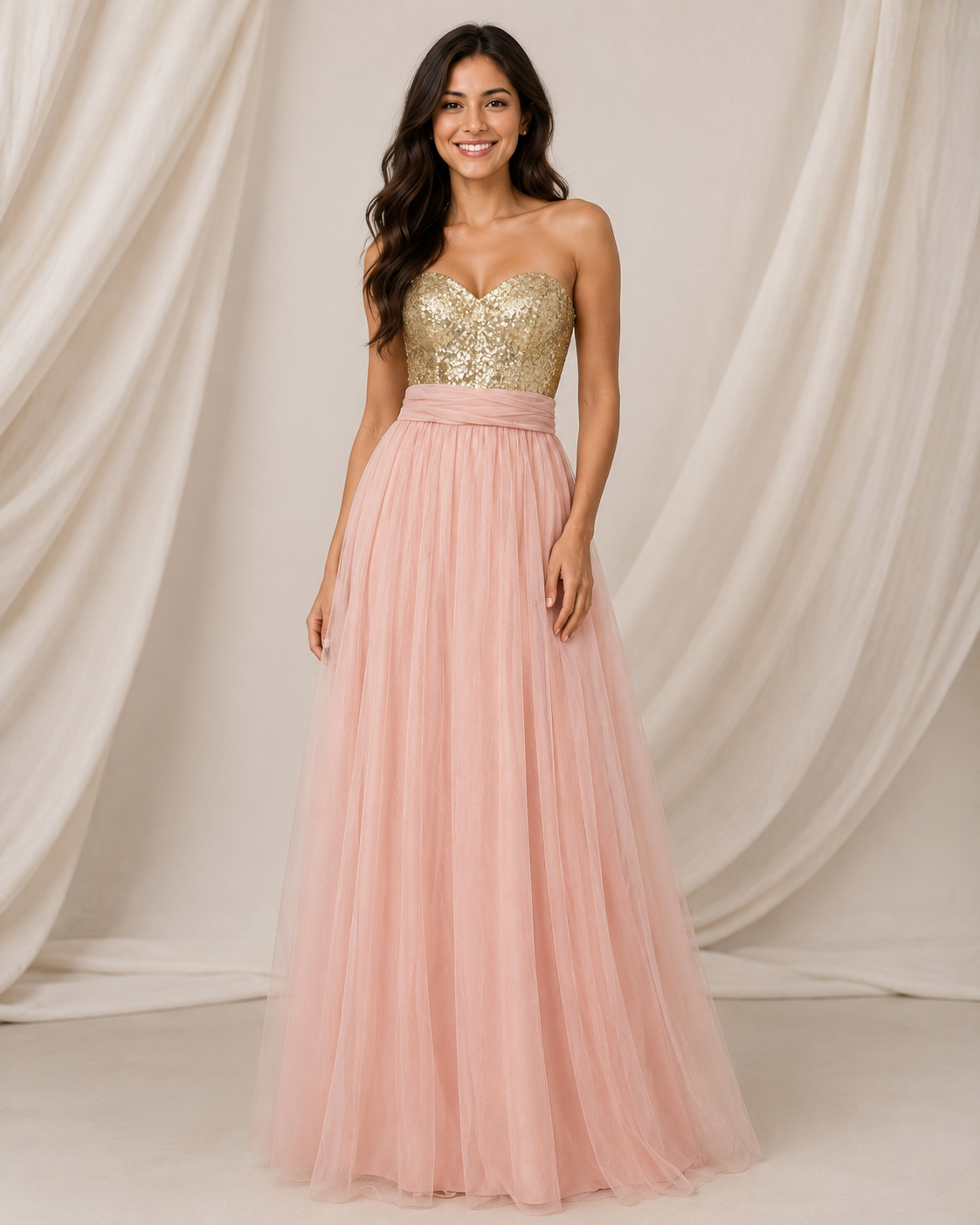 Blush & Gold Sequin Tulle — Blush Pink dress, size 2