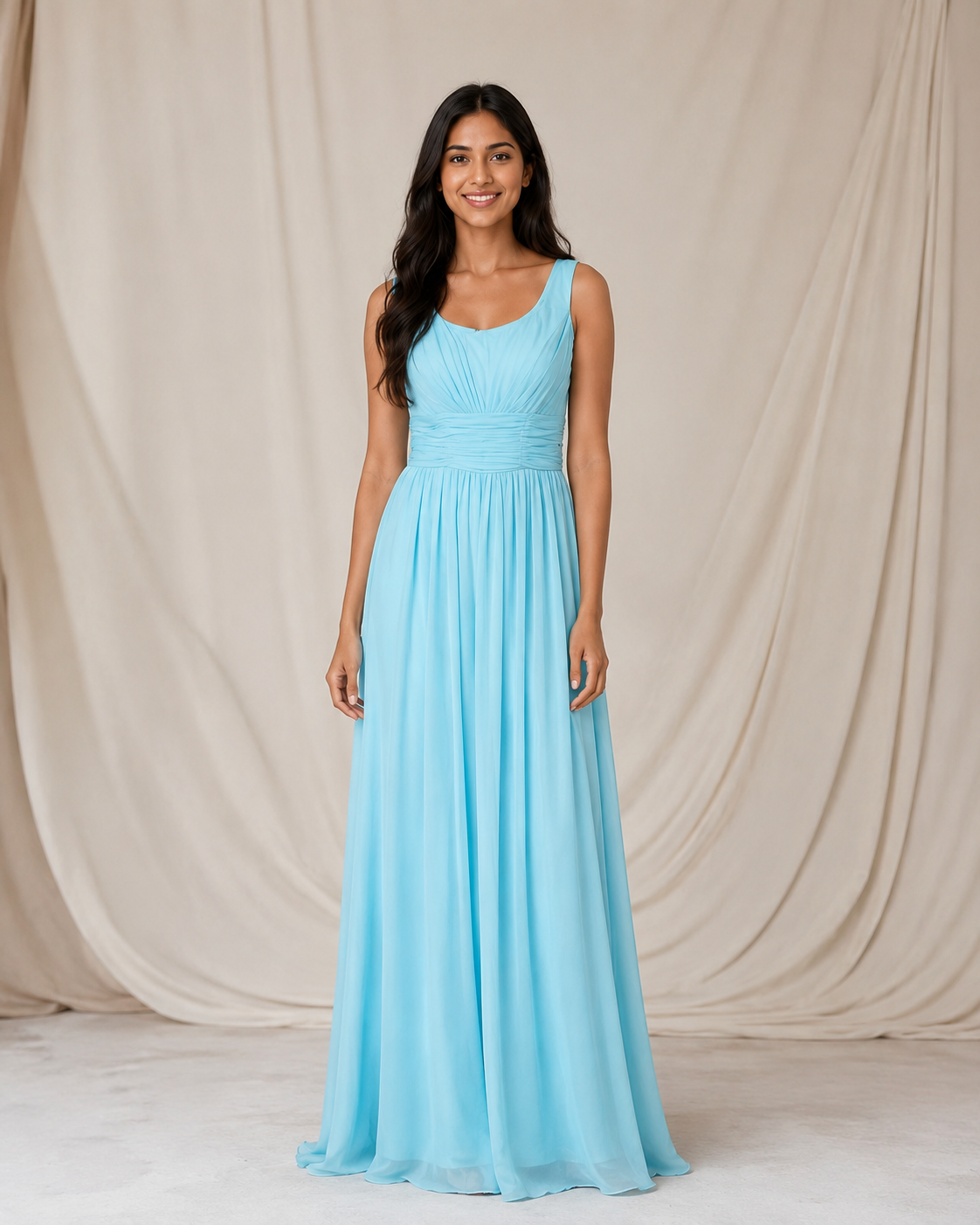 Aqua Chiffon Grecian — Sky Blue dress, size Small