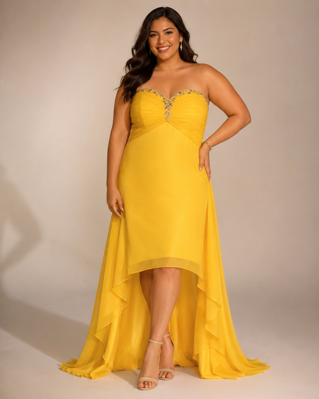 Yellow Jeweled High-Low — Yellow dress, size 20