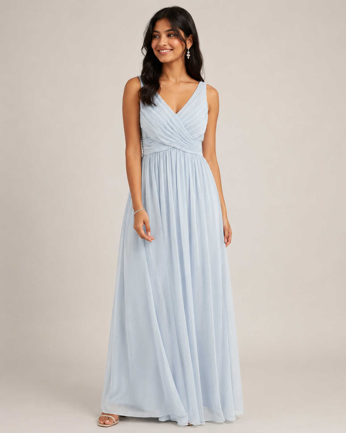 Pale Blue Chiffon V-Neck — Pale Blue dress, size 6