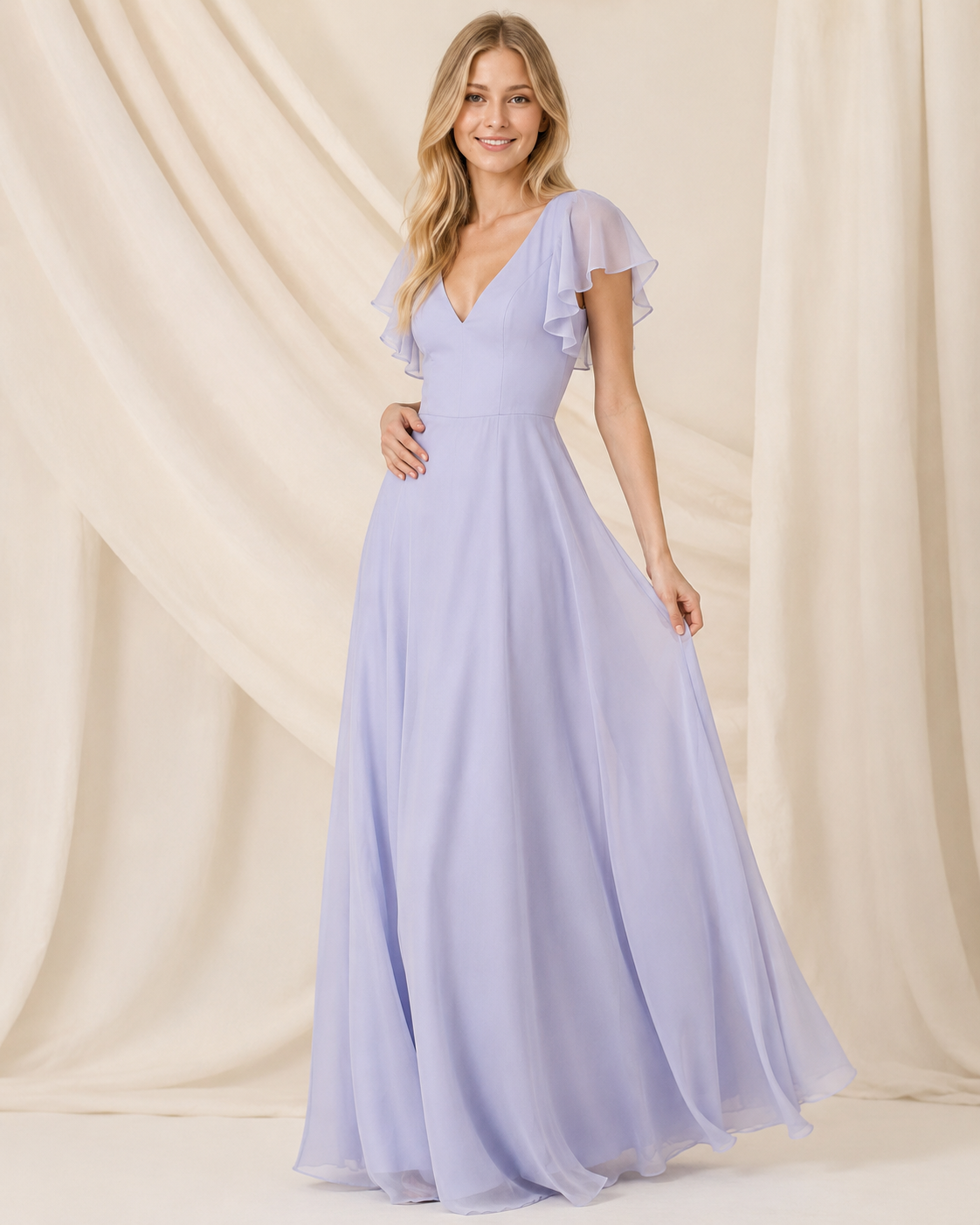 Lilac Chiffon V-Neck — Lilac dress, size 0