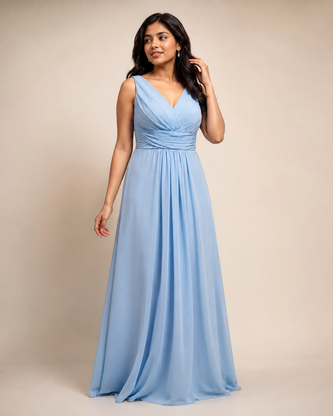 Sky Blue Chiffon V-Neck — Sky Blue dress, size 16