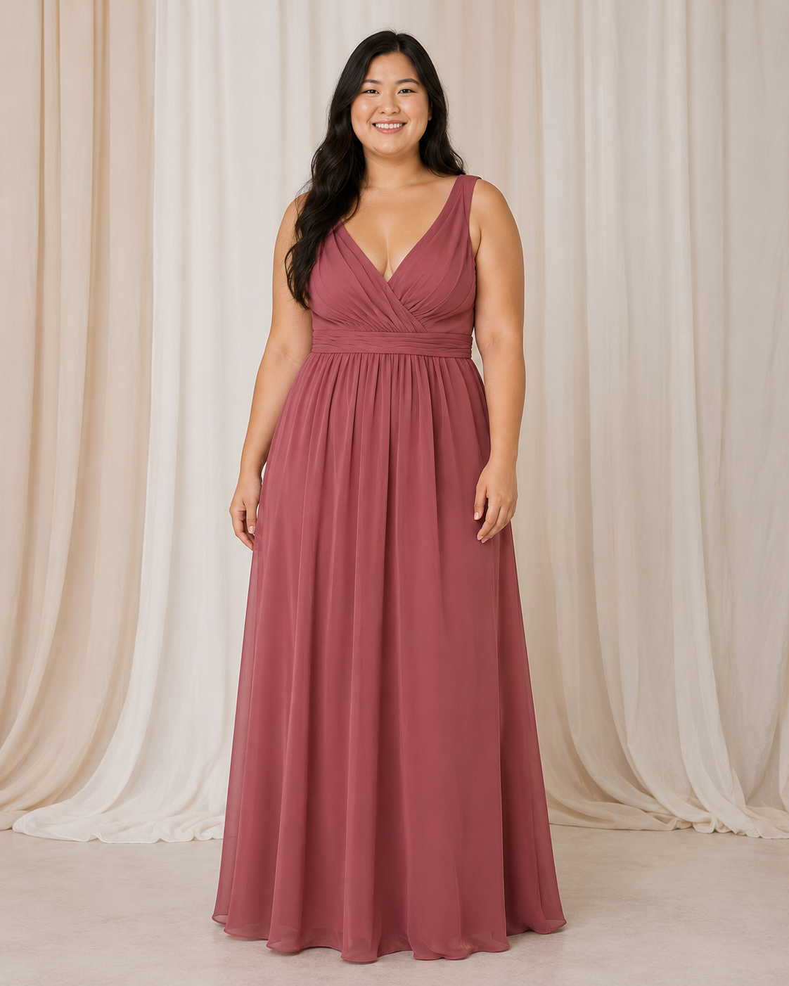Rose Chiffon V-Neck — Dusty Rose dress, size 14