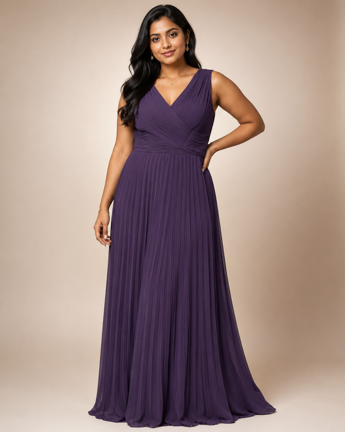 Purple Chiffon V-Neck — Purple dress, size 16