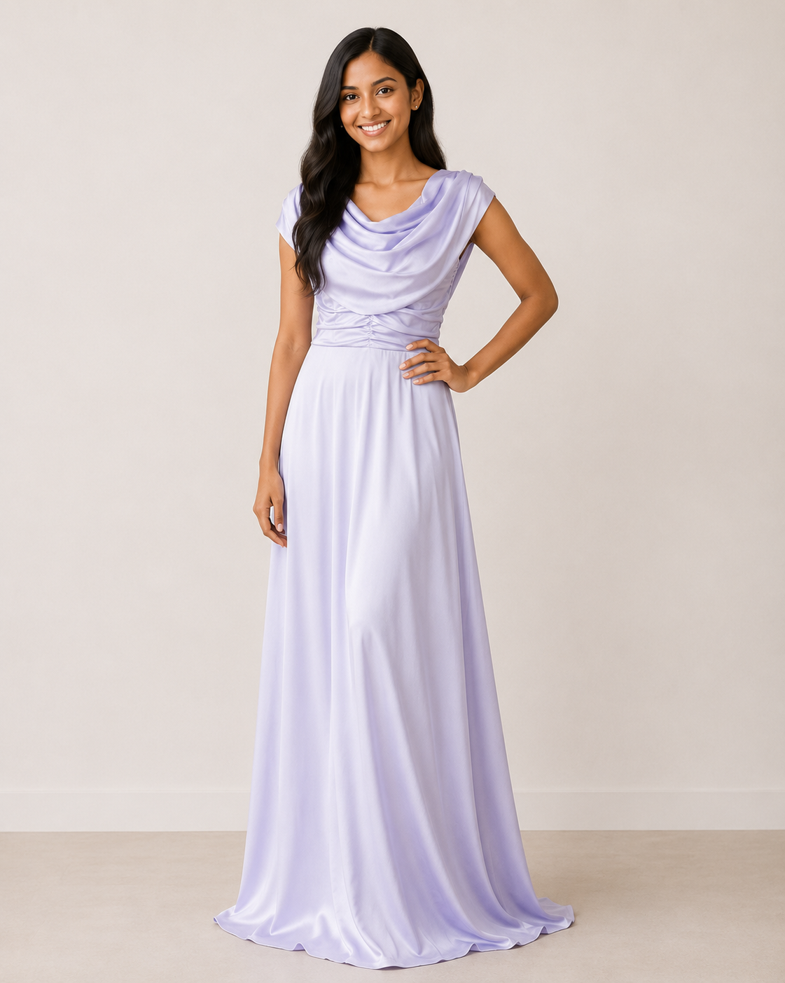 Lilac Satin Cowl Neck — Lilac dress, size 6
