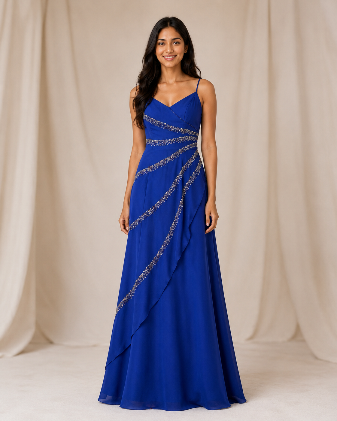 Royal Blue Beaded Cascade — Royal Blue dress, size 6