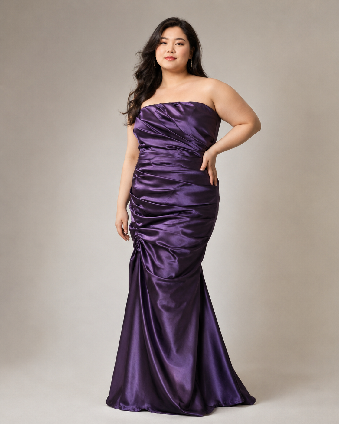 Purple Satin Ruched Mermaid — Purple dress, size 22